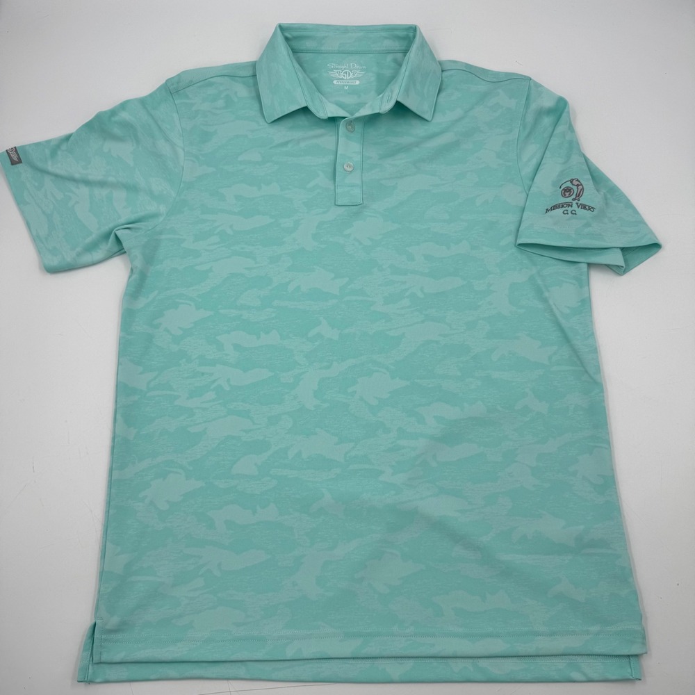 Straight Down‎ Performance Golf Polo Shirt Men Medium Aqua Camo Mission Viejo CC